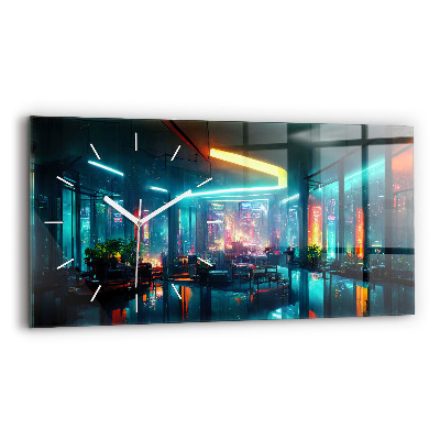 Glass wall clock rectangular Cyberpunk style city