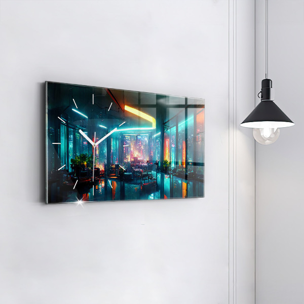 Glass wall clock rectangular Cyberpunk style city