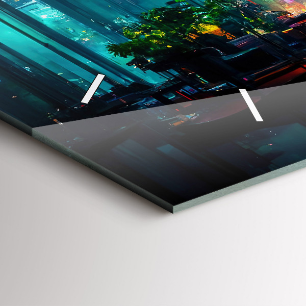 Glass wall clock rectangular Cyberpunk style city