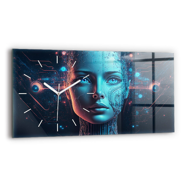 Glass wall clock rectangular Artificial intelligence