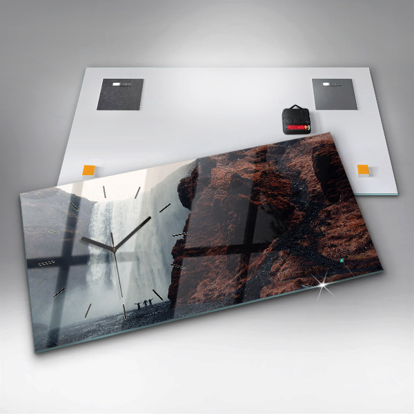 Glass wall clock rectangular Waterfall Iceland Landscape
