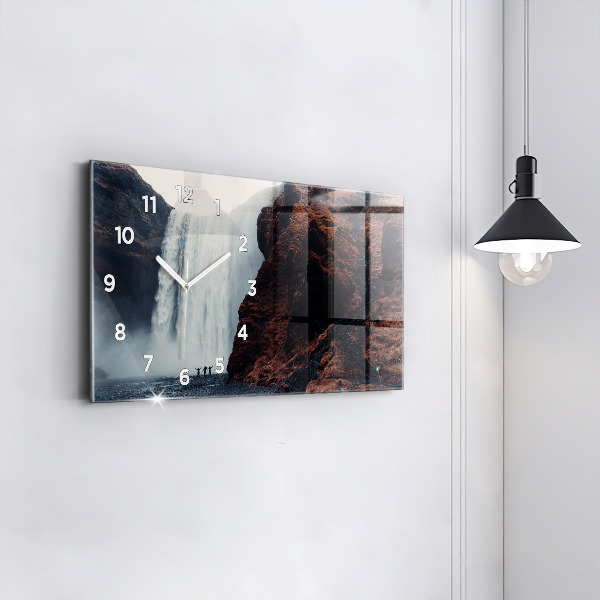 Glass wall clock rectangular Waterfall Iceland Landscape