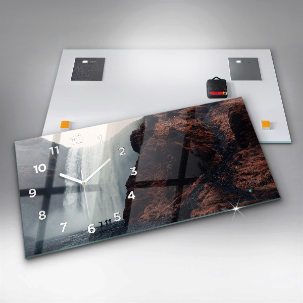 Glass wall clock rectangular Waterfall Iceland Landscape