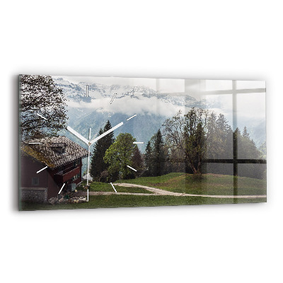 Glass wall clock rectangular Mountain view