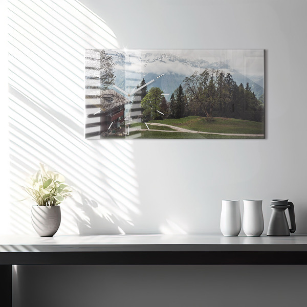 Glass wall clock rectangular Mountain view