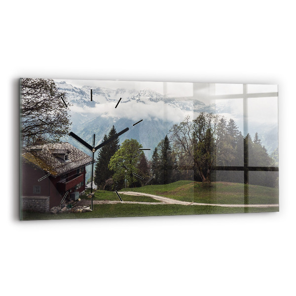 Glass wall clock rectangular Mountain view