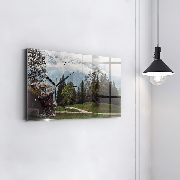 Glass wall clock rectangular Mountain view