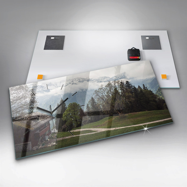Glass wall clock rectangular Mountain view