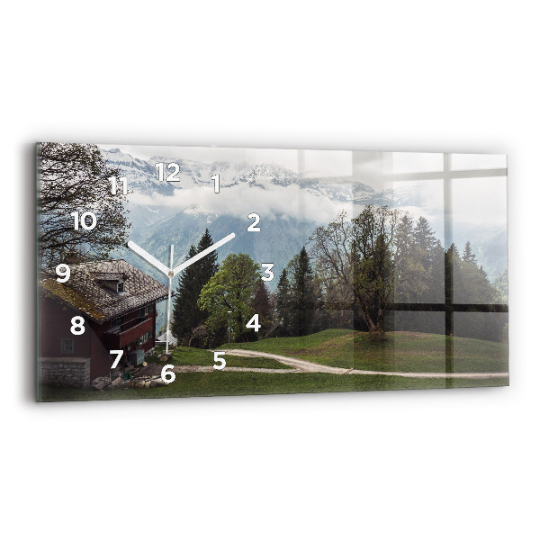 Glass wall clock rectangular Mountain view