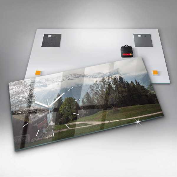 Glass wall clock rectangular Mountain view