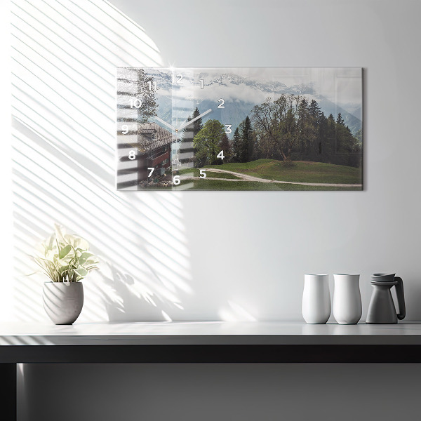 Glass wall clock rectangular Mountain view