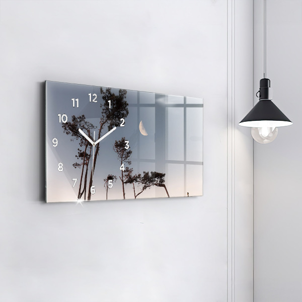 Glass wall clock rectangular Crescent and trees