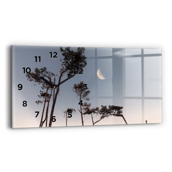 Glass wall clock rectangular Crescent and trees