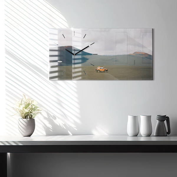 Glass wall clock rectangular Vehicle in the Kamchatka desert