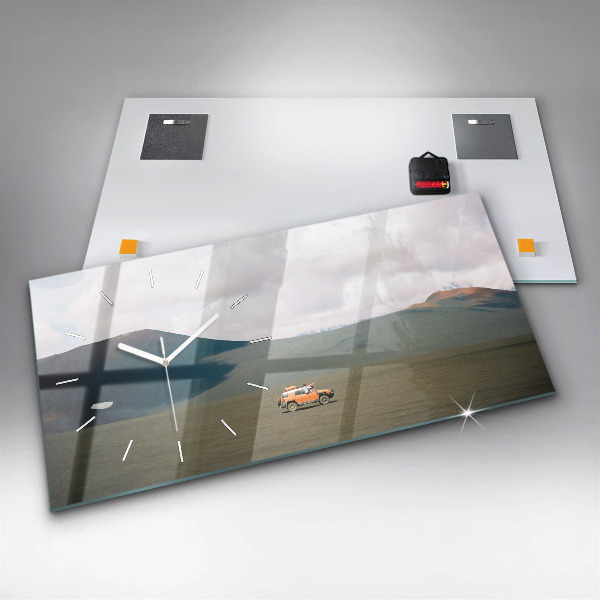 Glass wall clock rectangular Vehicle in the Kamchatka desert