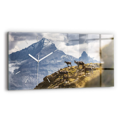 Glass wall clock rectangular Goat in the Aosta Valley