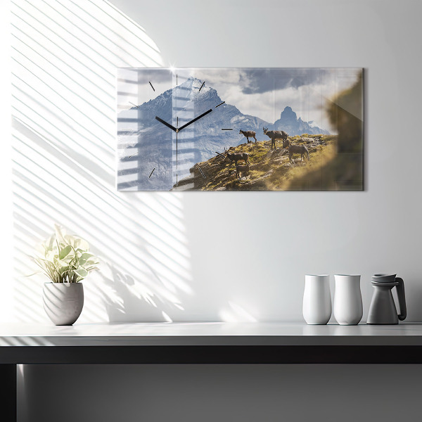 Glass wall clock rectangular Goat in the Aosta Valley