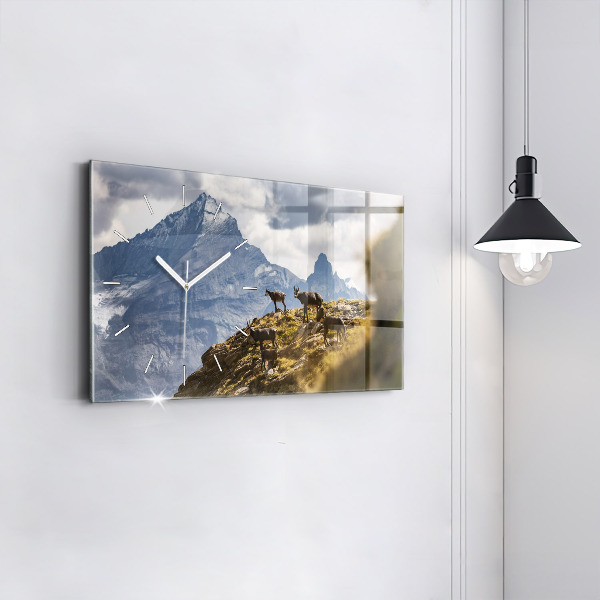 Glass wall clock rectangular Goat in the Aosta Valley
