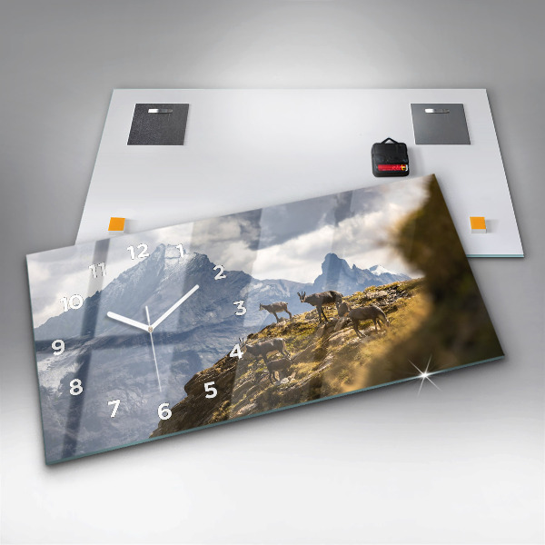 Glass wall clock rectangular Goat in the Aosta Valley