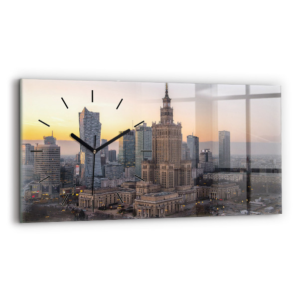 Glass wall clock rectangular Panorama of Warsaw