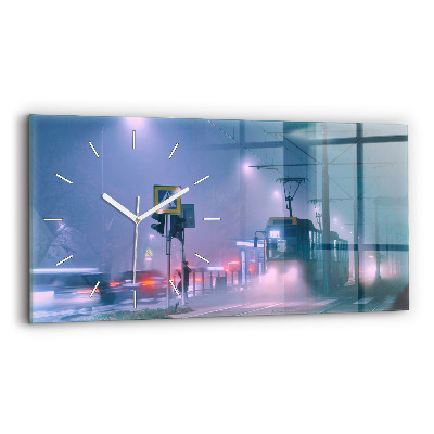 Glass wall clock rectangular Warsaw in the fog