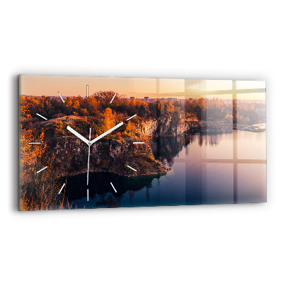 Glass wall clock rectangular Krakow lake Zakrzówek autumn