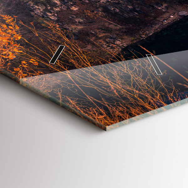 Glass wall clock rectangular Krakow lake Zakrzówek autumn