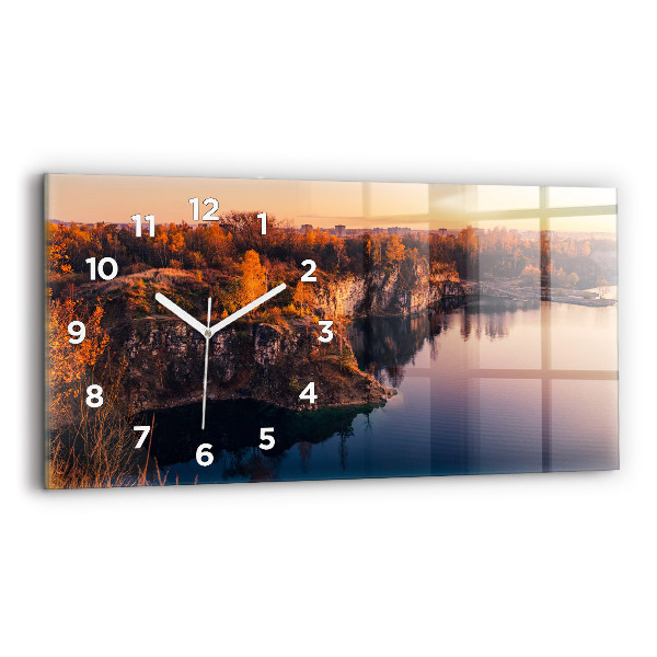Glass wall clock rectangular Krakow lake Zakrzówek autumn