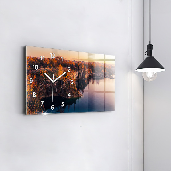 Glass wall clock rectangular Krakow lake Zakrzówek autumn