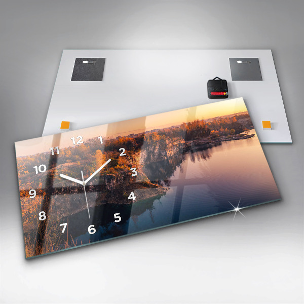 Glass wall clock rectangular Krakow lake Zakrzówek autumn