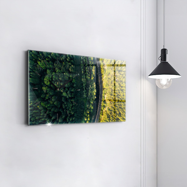 Glass wall clock rectangular Forest from a bird's eye view