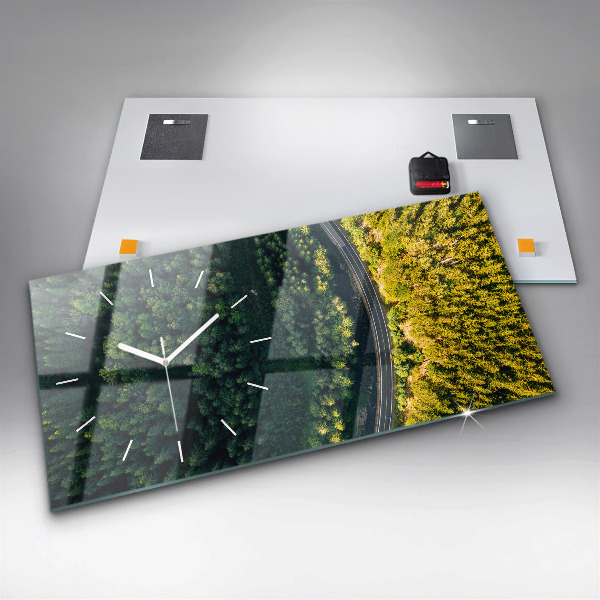 Glass wall clock rectangular Forest from a bird's eye view