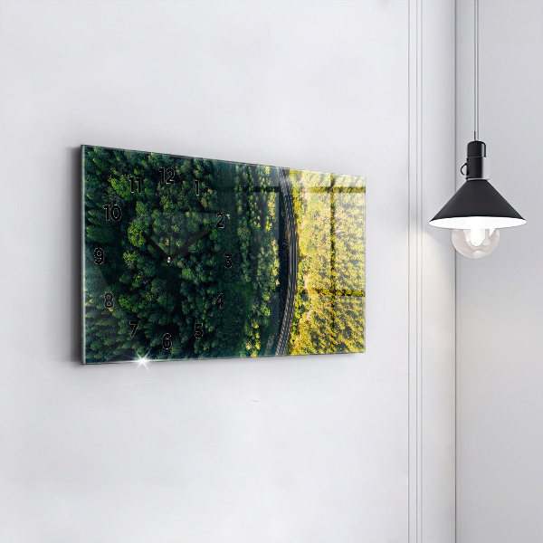 Glass wall clock rectangular Forest from a bird's eye view