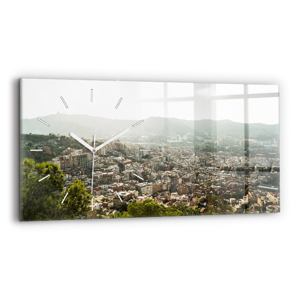 Glass wall clock rectangular Barcelona view Montjuic