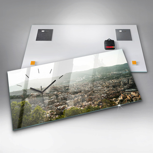 Glass wall clock rectangular Barcelona view Montjuic