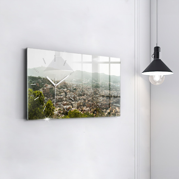 Glass wall clock rectangular Barcelona view Montjuic