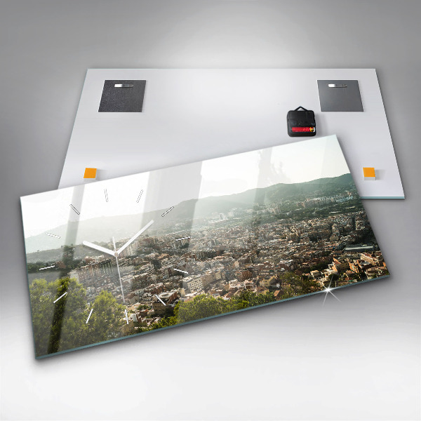 Glass wall clock rectangular Barcelona view Montjuic