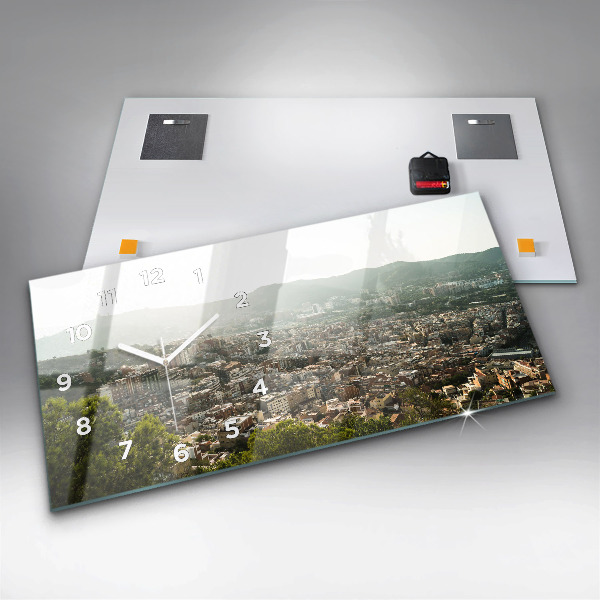 Glass wall clock rectangular Barcelona view Montjuic