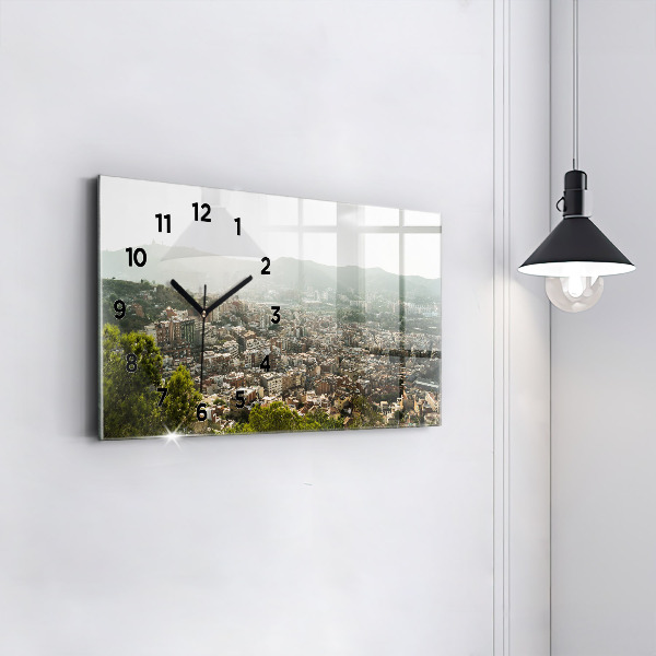 Glass wall clock rectangular Barcelona view Montjuic