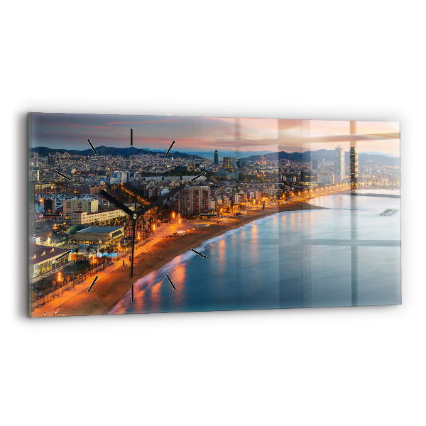Glass wall clock rectangular Barcelona Beach