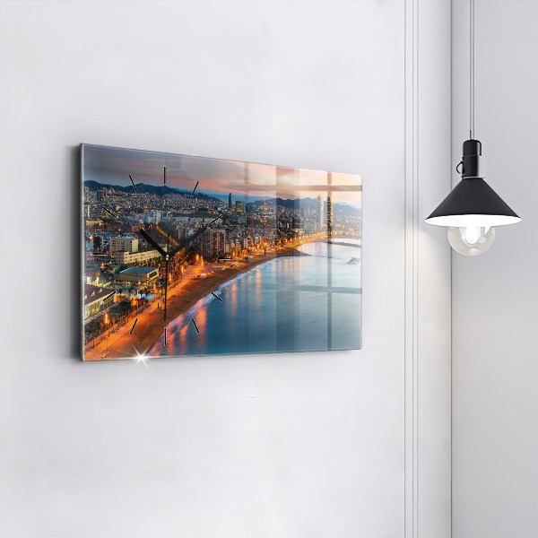 Glass wall clock rectangular Barcelona Beach