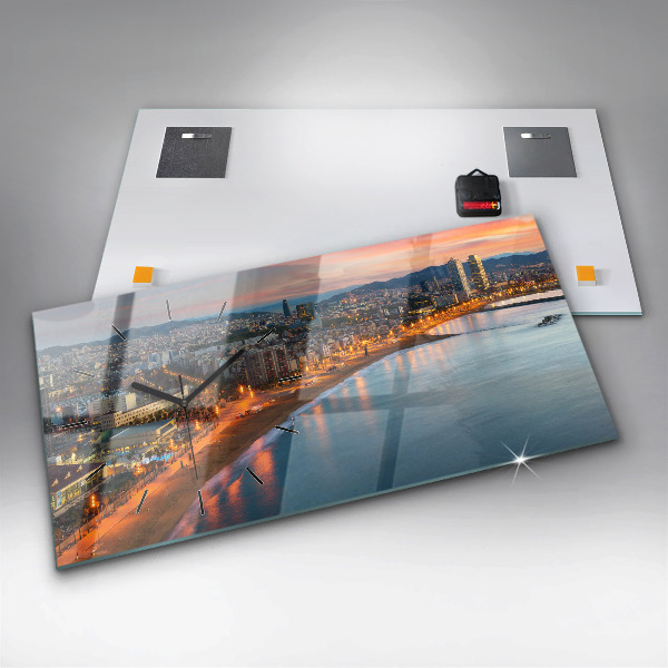 Glass wall clock rectangular Barcelona Beach