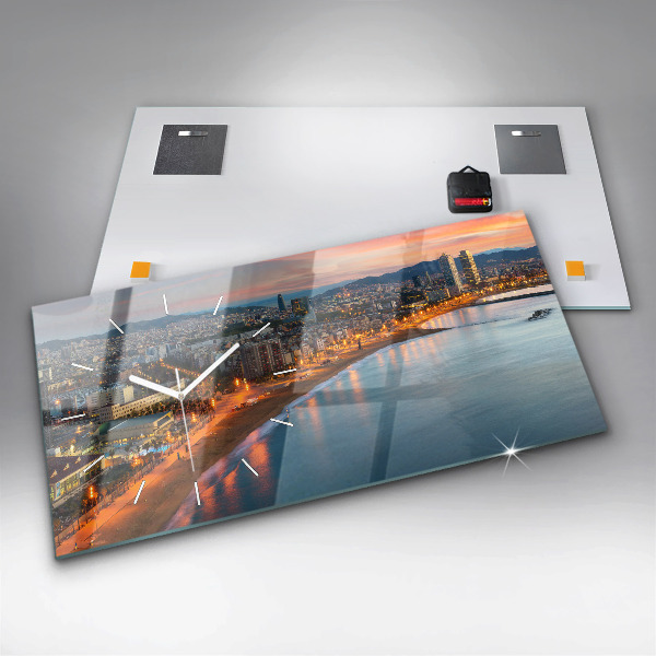 Glass wall clock rectangular Barcelona Beach