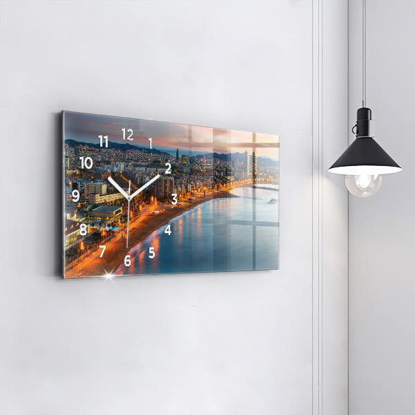 Glass wall clock rectangular Barcelona Beach