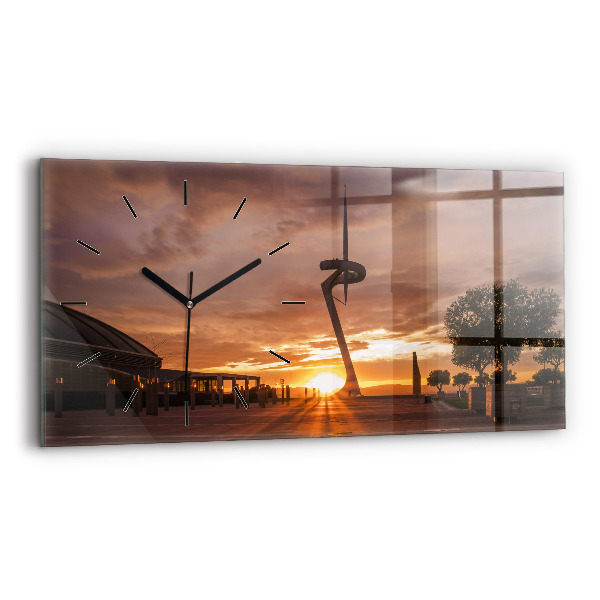 Glass wall clock rectangular Barcelona Olympic Park