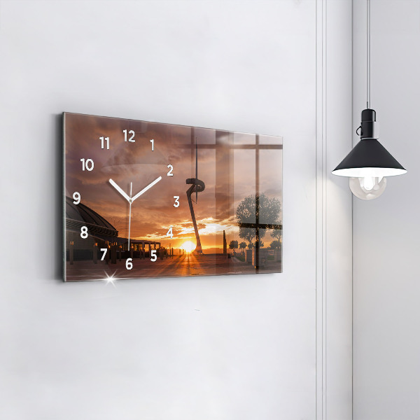 Glass wall clock rectangular Barcelona Olympic Park