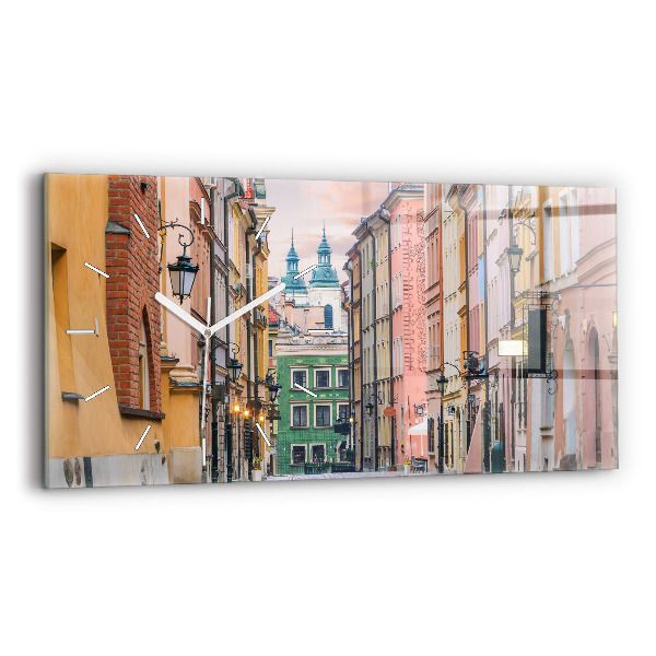 Glass wall clock rectangular Old Town in Warsaw