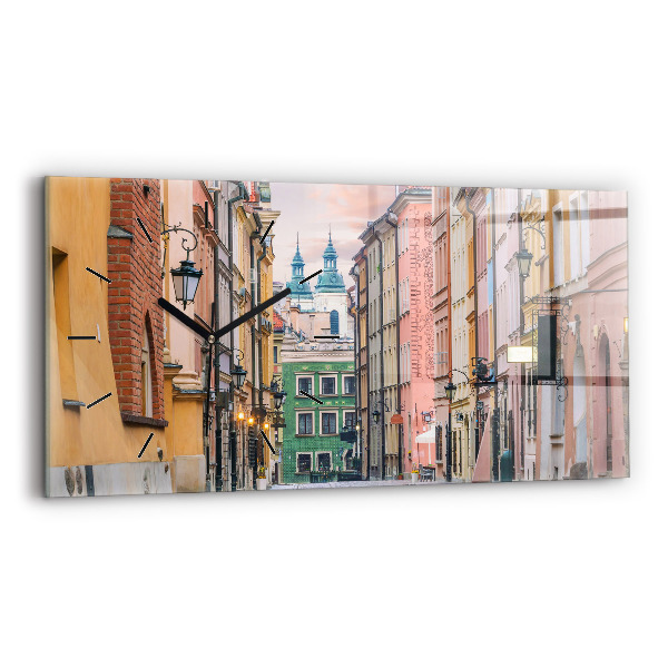 Glass wall clock rectangular Old Town in Warsaw