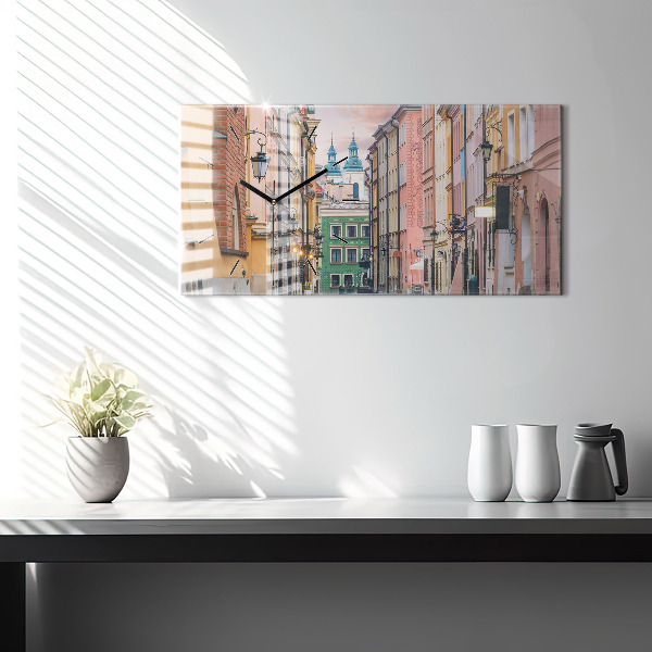 Glass wall clock rectangular Old Town in Warsaw