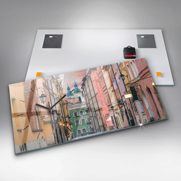 Glass wall clock rectangular Old Town in Warsaw